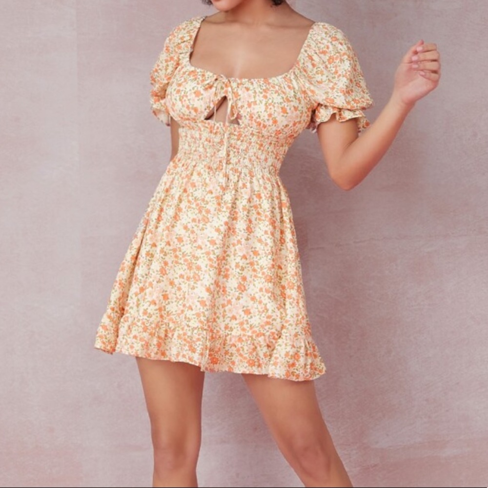NWOT Boutique floral puff sleeve mini dress
